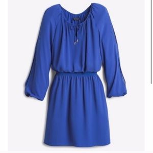 WHBM Slit Sleeve Boho Dress Size 6 blue cinched waist